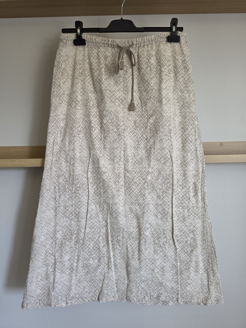 Eddie Bauer Cream Neutral Pattern Drawstring Maxi Skirt
